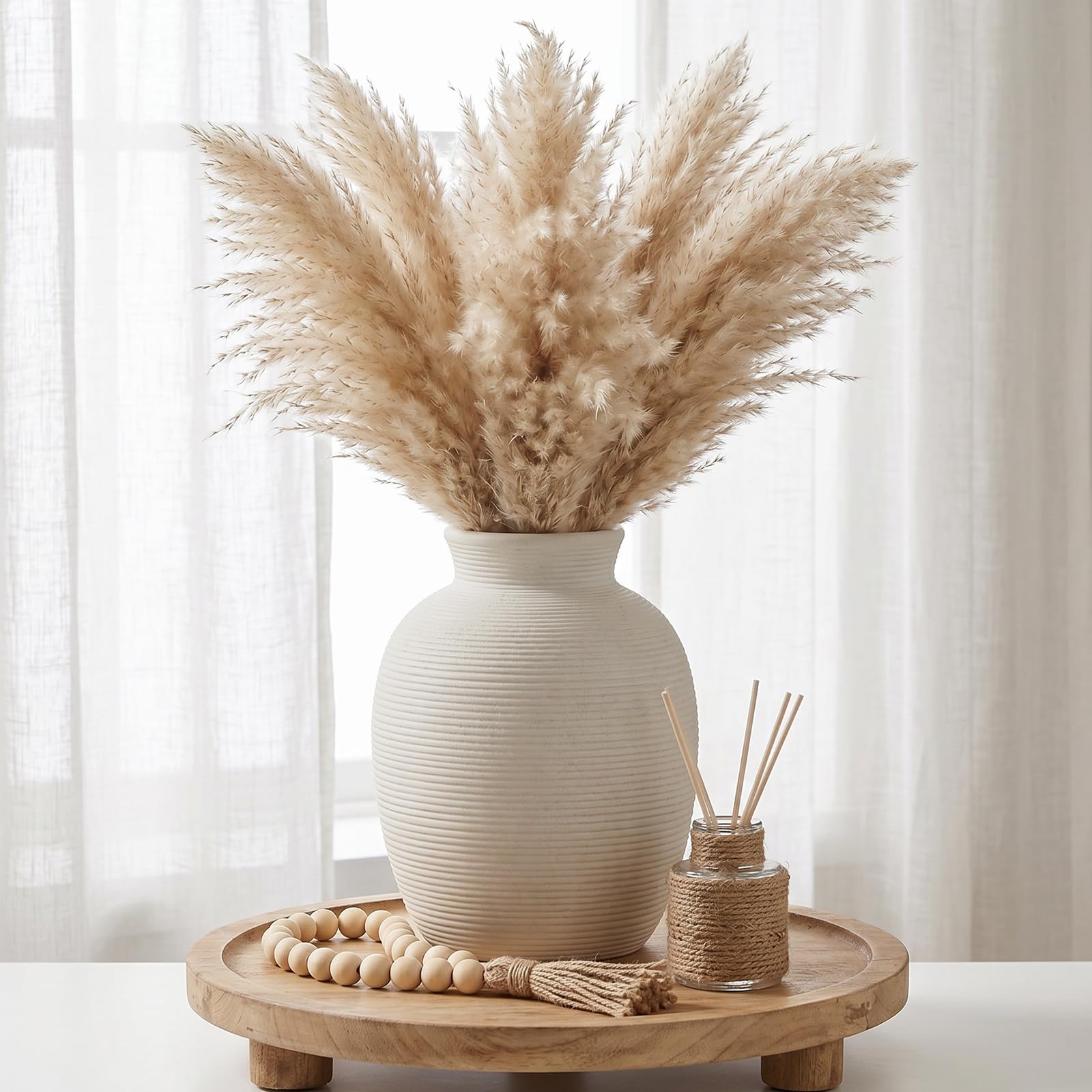 Large White Ceramic Vase, 9.85in Rustic Farmhouse Vase for Home Decor