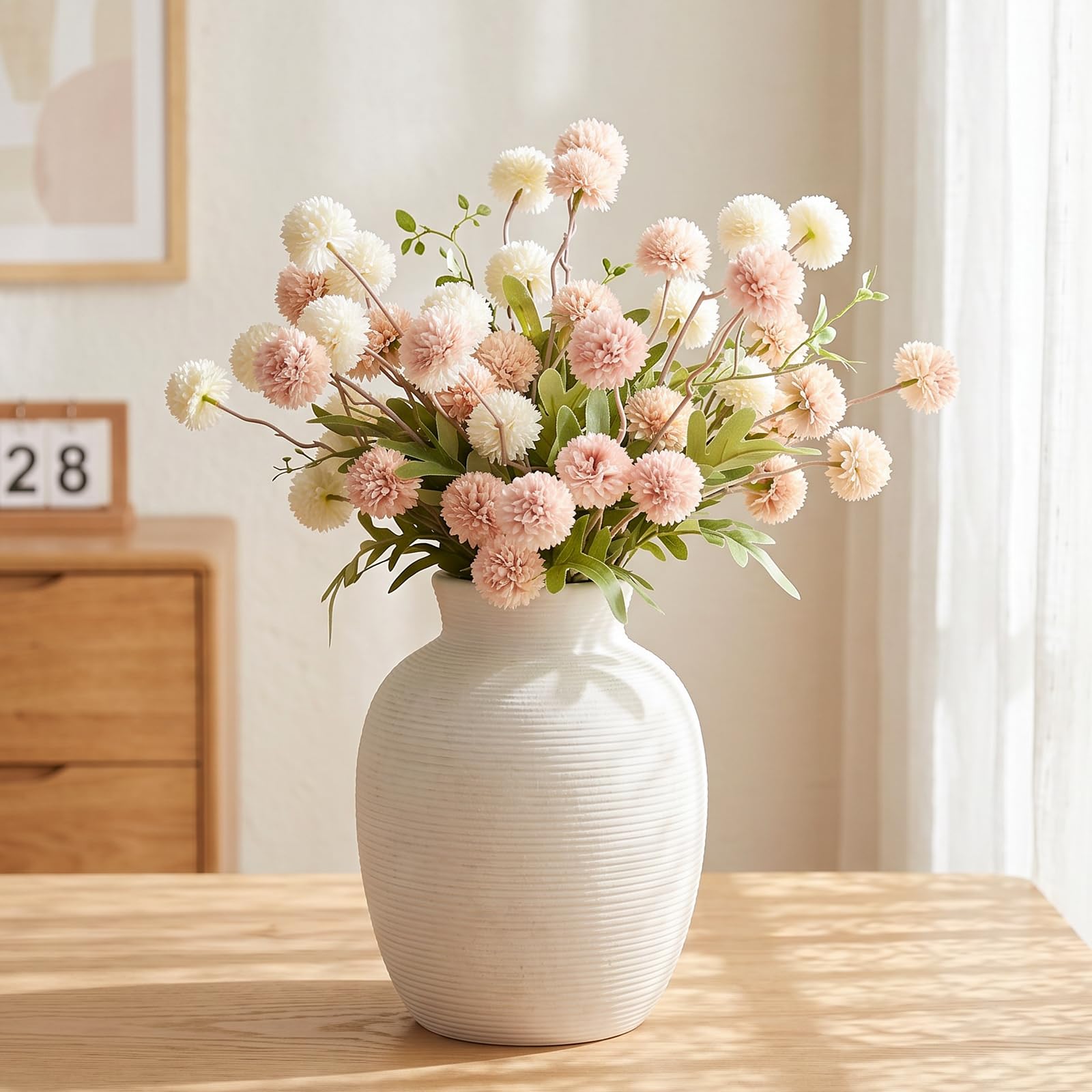 Large White Ceramic Vase, 9.85in Rustic Farmhouse Vase for Home Decor