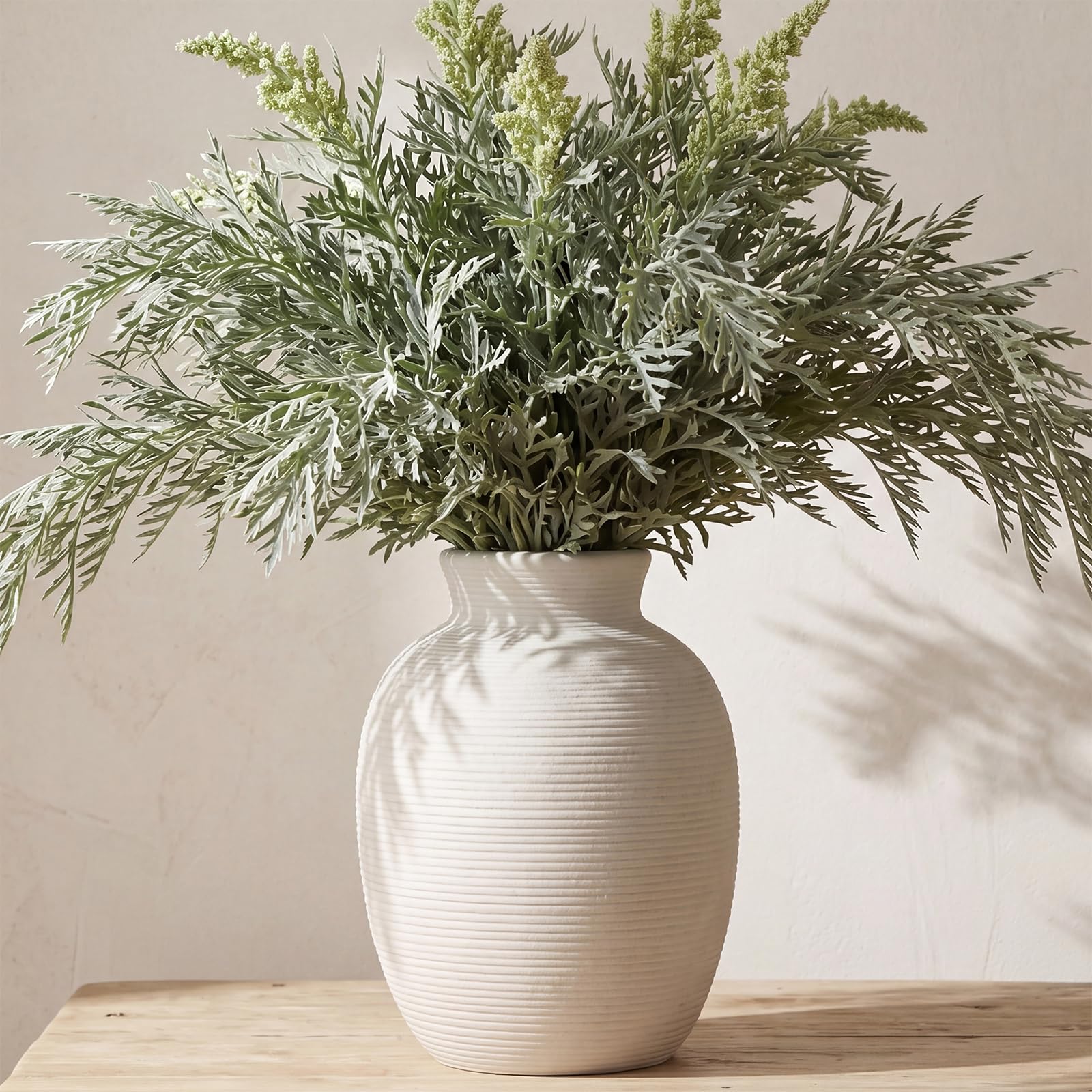 Large White Ceramic Vase, 9.85in Rustic Farmhouse Vase for Home Decor